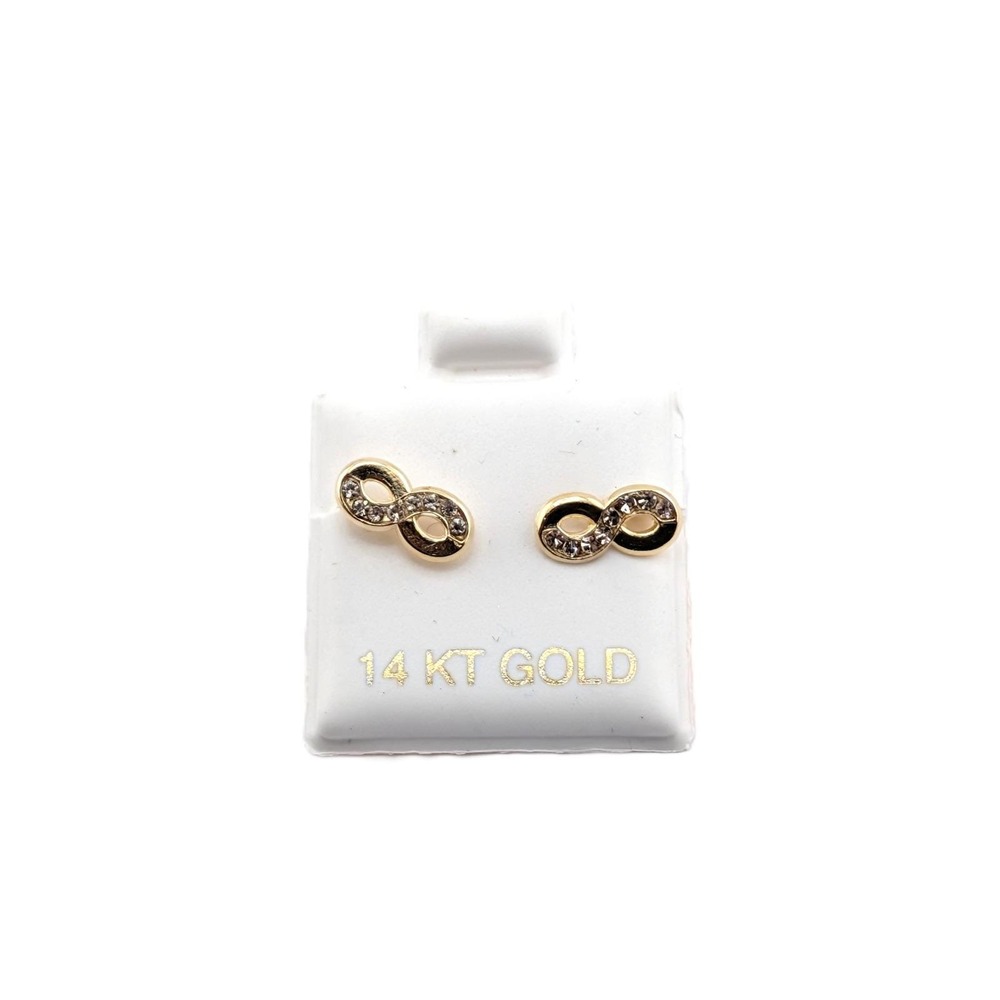 14K Yellow Gold Infinity Stud Earrings with Cubic Zirconia Women's Jewelry**